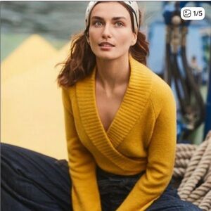Anthropologie Ett Twa Tessa Yellow Wrap Wool blend Sweater